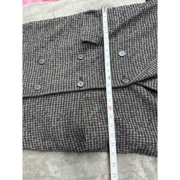 ZARA Houndstooth Wool Blend Long Coat Size L Brown Navy Double Breasted - Picture 9 of 14